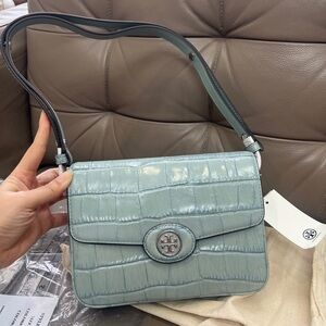 NWT Tory Burch ROBINSON CROC-EMBOSSED CONVERTIBLE SHOULDER BAG